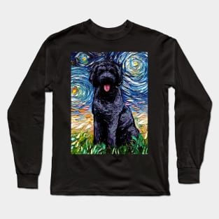 Black Goldendoodle Night (Portrait) Long Sleeve T-Shirt